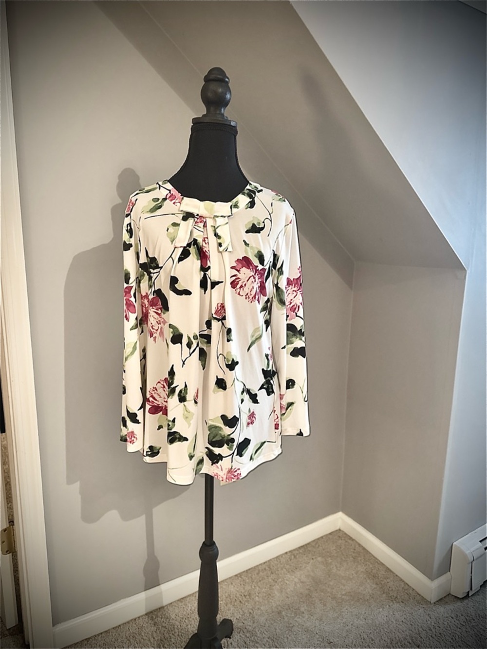 Karl Lagerfeld Paris Floral Bow Blouse Cream Pink Green Size M